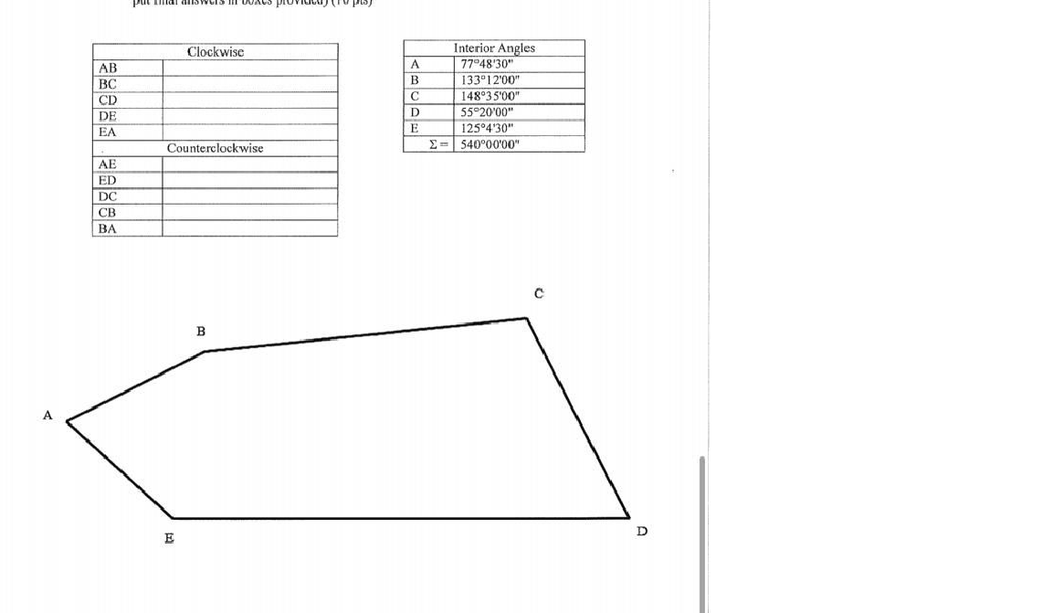 Solved 5) If the azimuth of AB is 38°45'10", compute the azimuths of