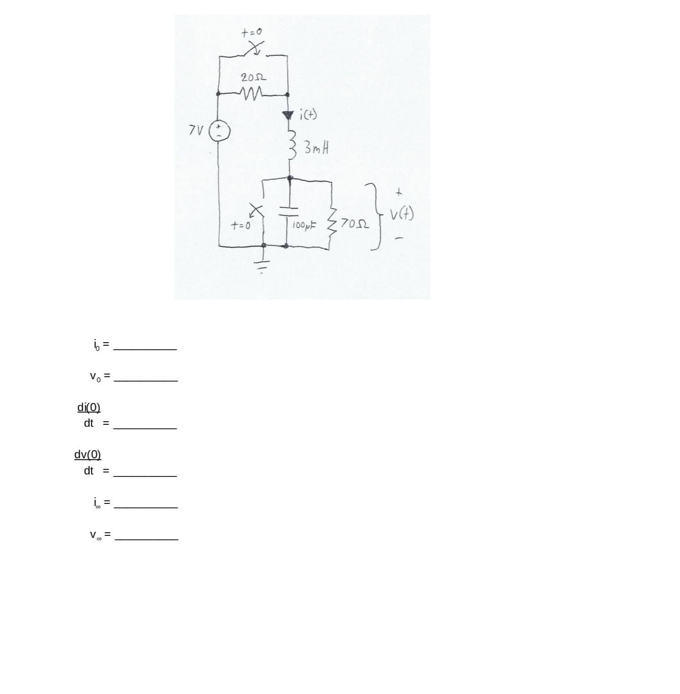 Solved Based on the following circuit, determine the initial values