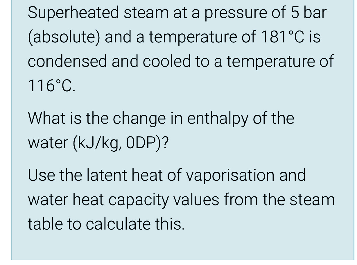 Solved Superheated steam at a pressure of 5 bar(absolute) and a