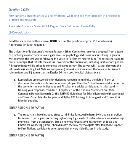 First Nations Questions Solved: Question 1 (25%) First Nations concepts of social and emotional ...
